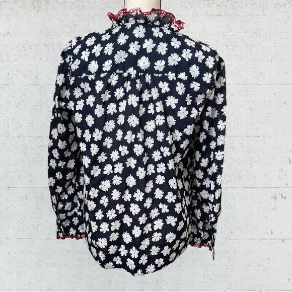 J. Crew Embroidered Ruffle Blouse Scattered Daisy Print Preppy Size Medium - Picture 6 of 10